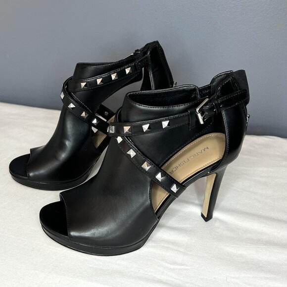 Marc Fisher Shoes Black Mahiya2 Studded Peep Toe Heels Booties - Picture 14 of 16